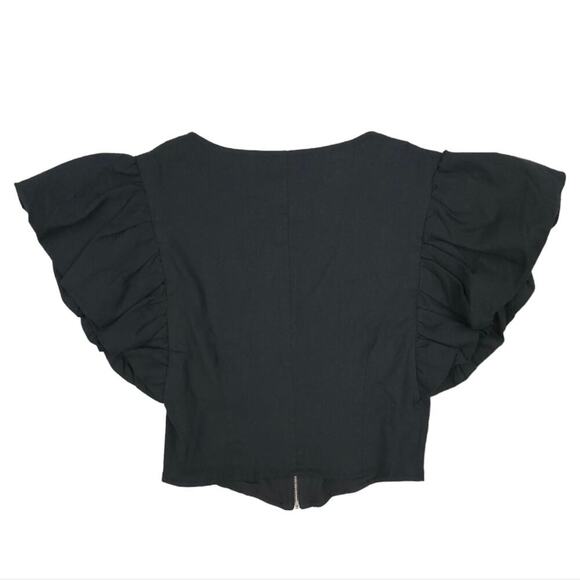 NWOT Derek Lam 10 Crosby Genna Puff Sleeve Front Zip Linen Blend Top Cropped - Picture 9 of 10